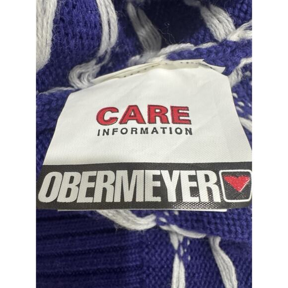 Vintage Nordic Sweater Quarter Zip Purple White Wool Blend Reindeer Fair Isle - Picture 5 of 6